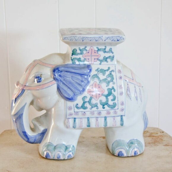 VINTAGE elephant Plant Stand in pink and blue - Picture 1 of 5